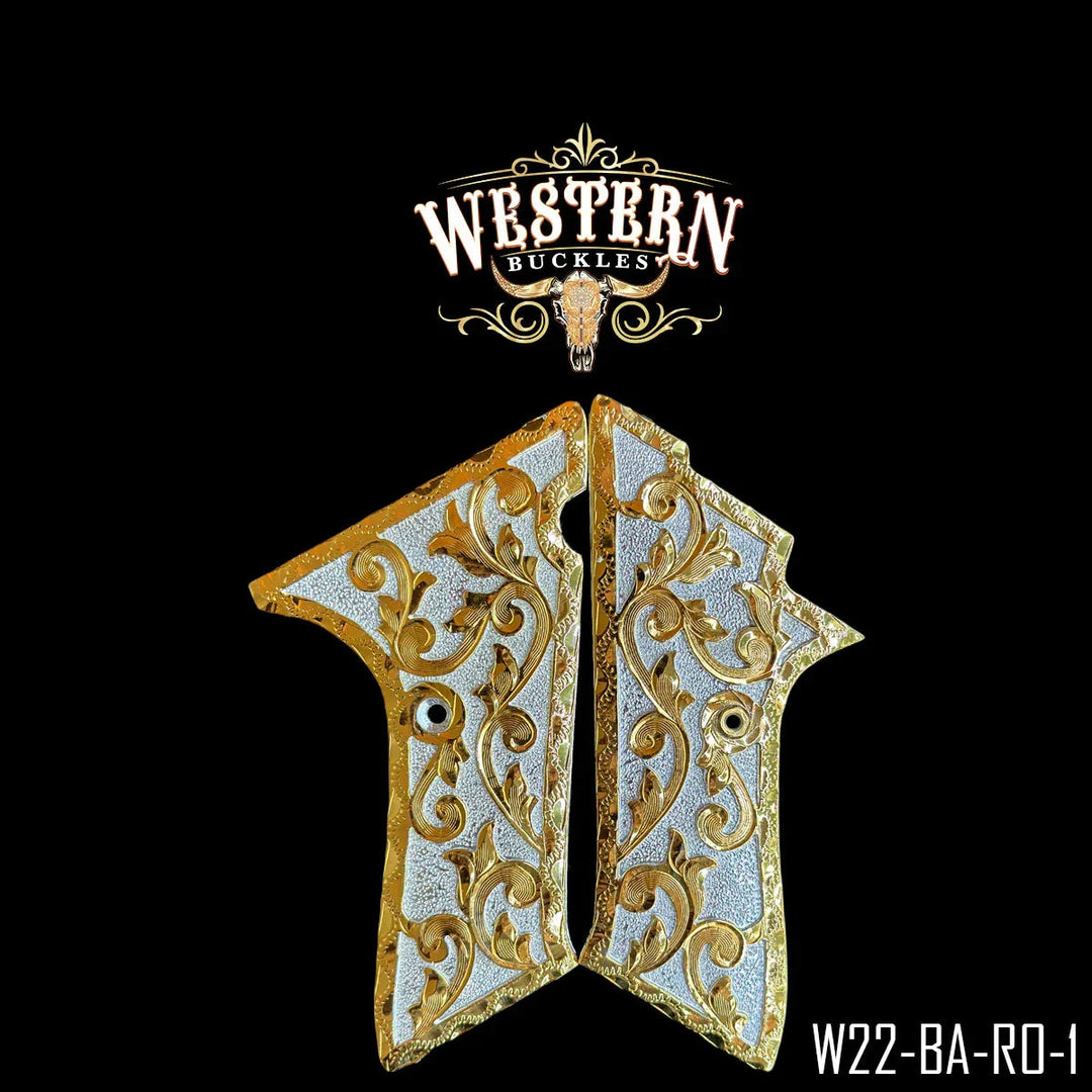 Scrollwork Grips for Colt Woodsman — 24K Gold-Plated &amp; Silver-Plated