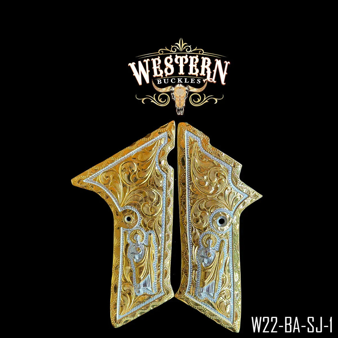 San Judas Grips for Colt Woodsman — 24K Gold-Plated &amp; Silver-Plated