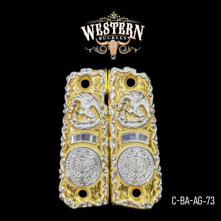 Águila &amp; Centenario Custom Grips for 1911 Full-Size — 24K Gold-Plated &amp; Silver-Plated