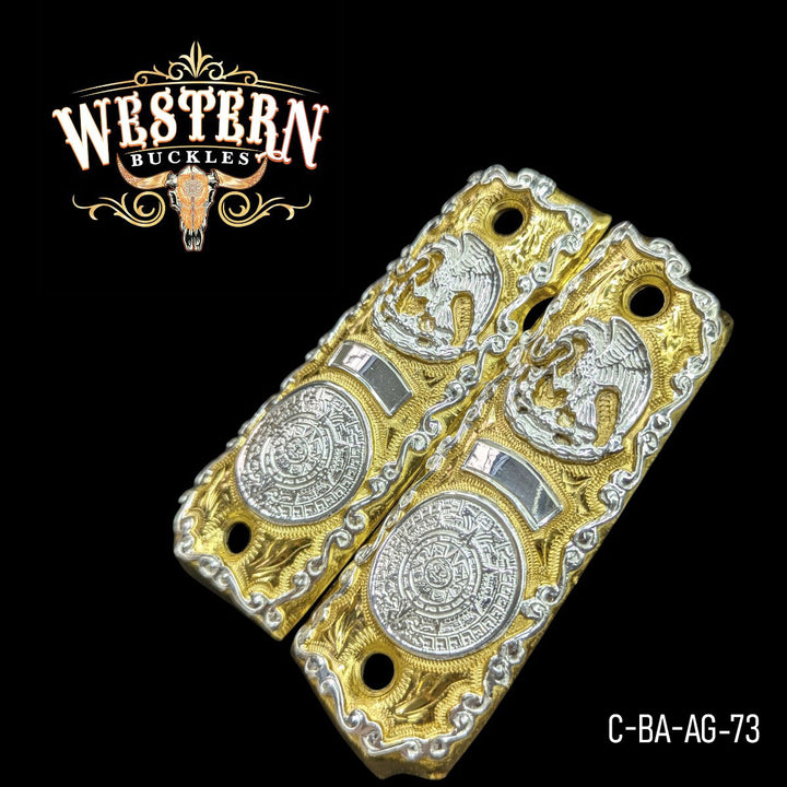 Águila &amp; Centenario Custom Grips for 1911 Full-Size — 24K Gold-Plated &amp; Silver-Plated