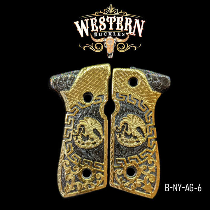 Águila (Mexican Eagle) Custom Grips for Beretta 92FS — 24K Gold-Plated
