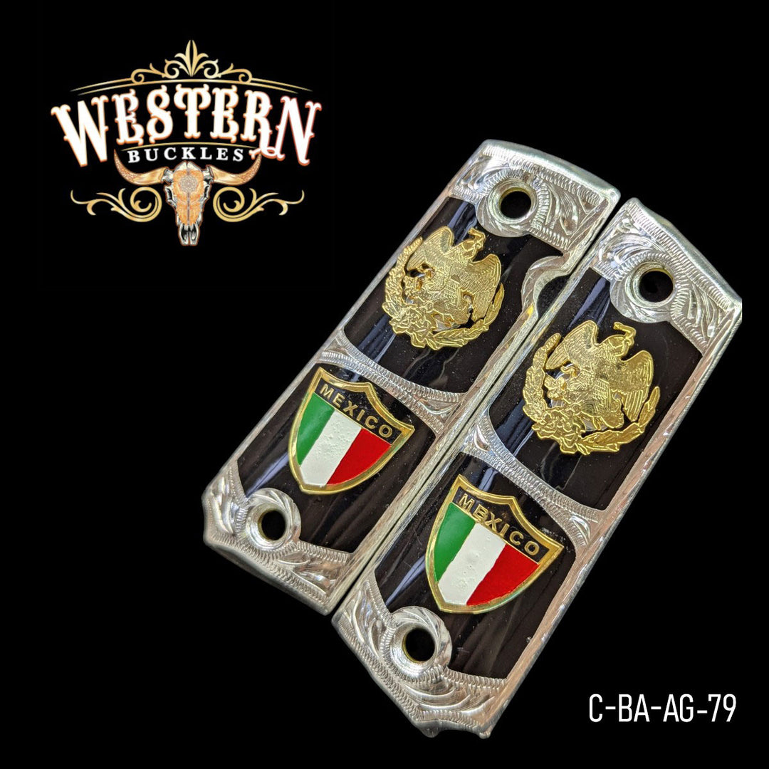 Águila (Mexican Eagle) Custom Grips for Colt 1911 Full-Size — Silver-Plated with Black Artisan Resin