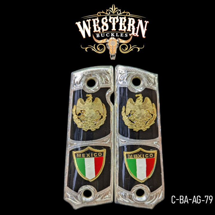 Águila (Mexican Eagle) Custom Grips for Colt 1911 Full-Size — Silver-Plated with Black Artisan Resin
