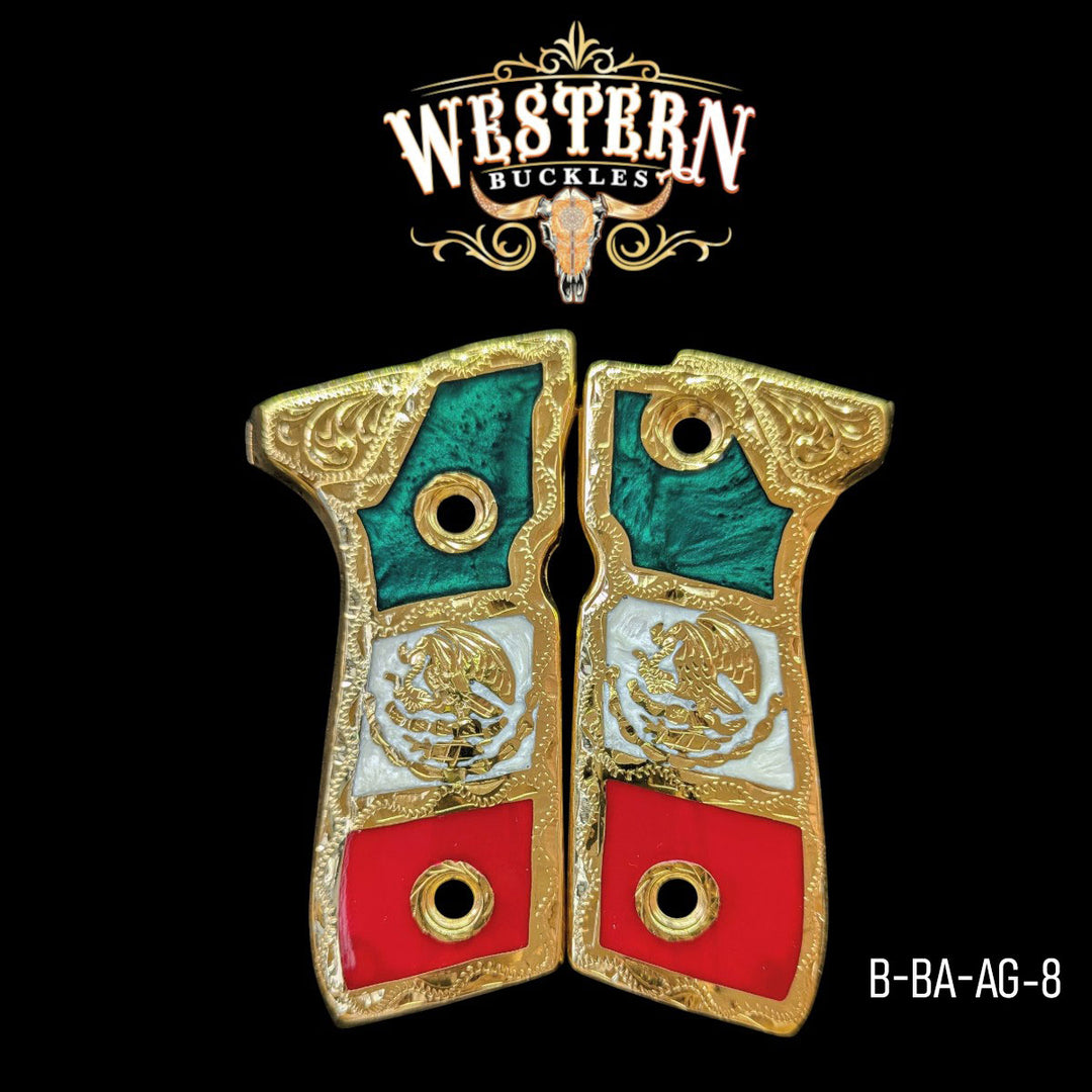 Águila (Mexican Eagle) Custom Grips for Beretta 92FS — 24K Gold-Plated with Artisan Resin