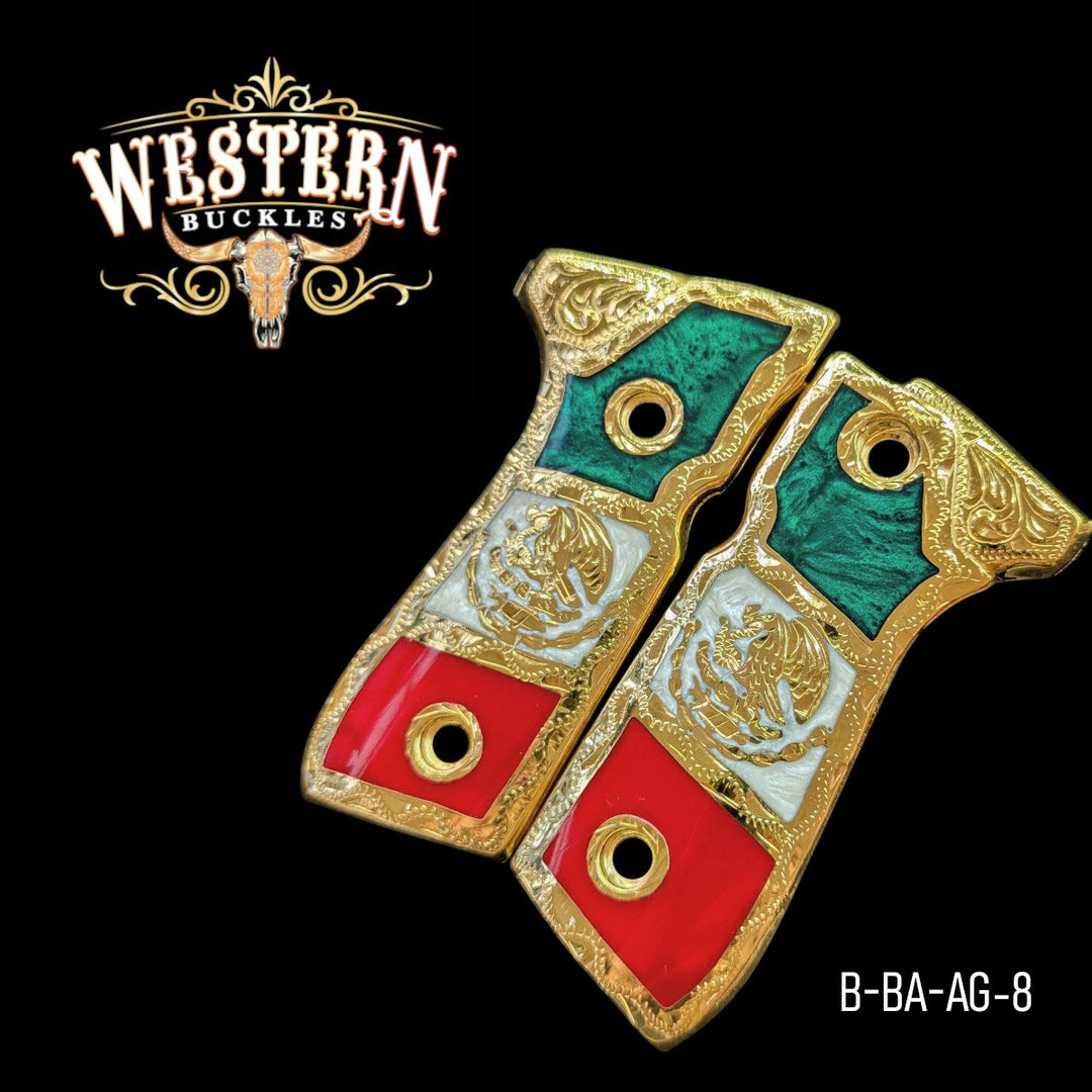 Águila (Mexican Eagle) Custom Grips for Beretta 92FS — 24K Gold-Plated with Artisan Resin