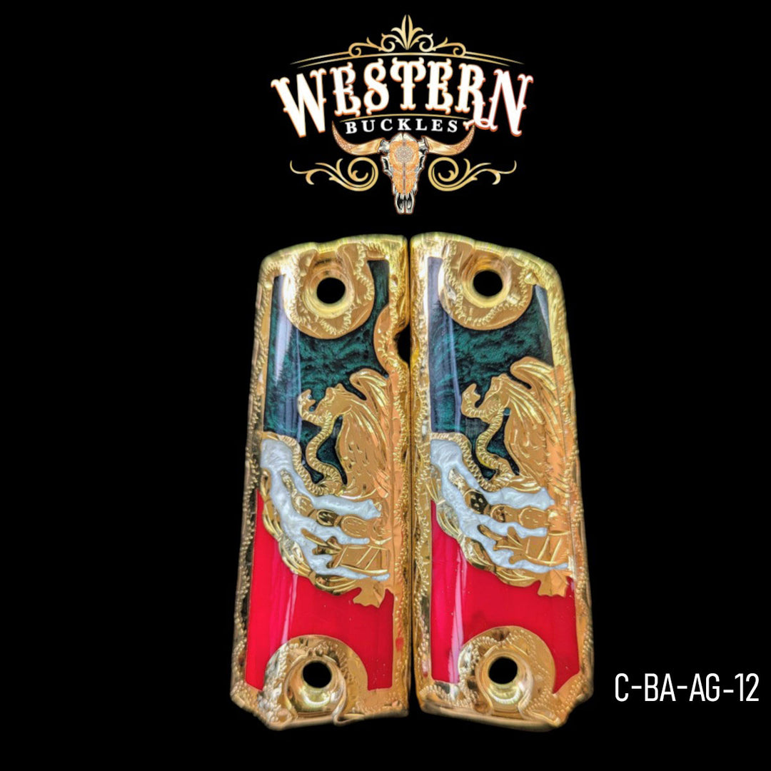 Águila (Mexican Eagle) Custom Grips for Colt 1911 Full-Size — 24K Gold-Plated-The Western Buckles