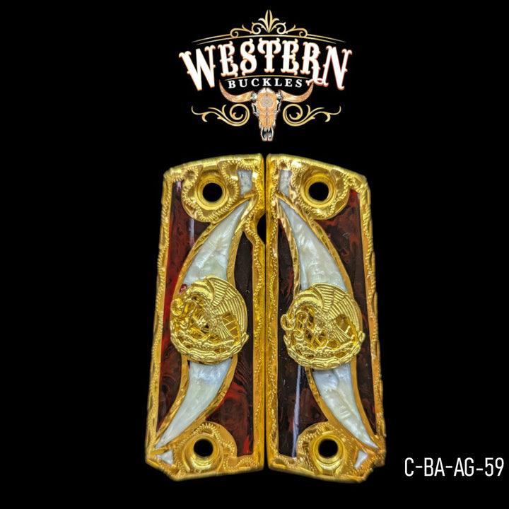Águila (Mexican Eagle) Custom Grips for Colt 1911 Full-Size — 24K Gold-Plated with Artisan Resin