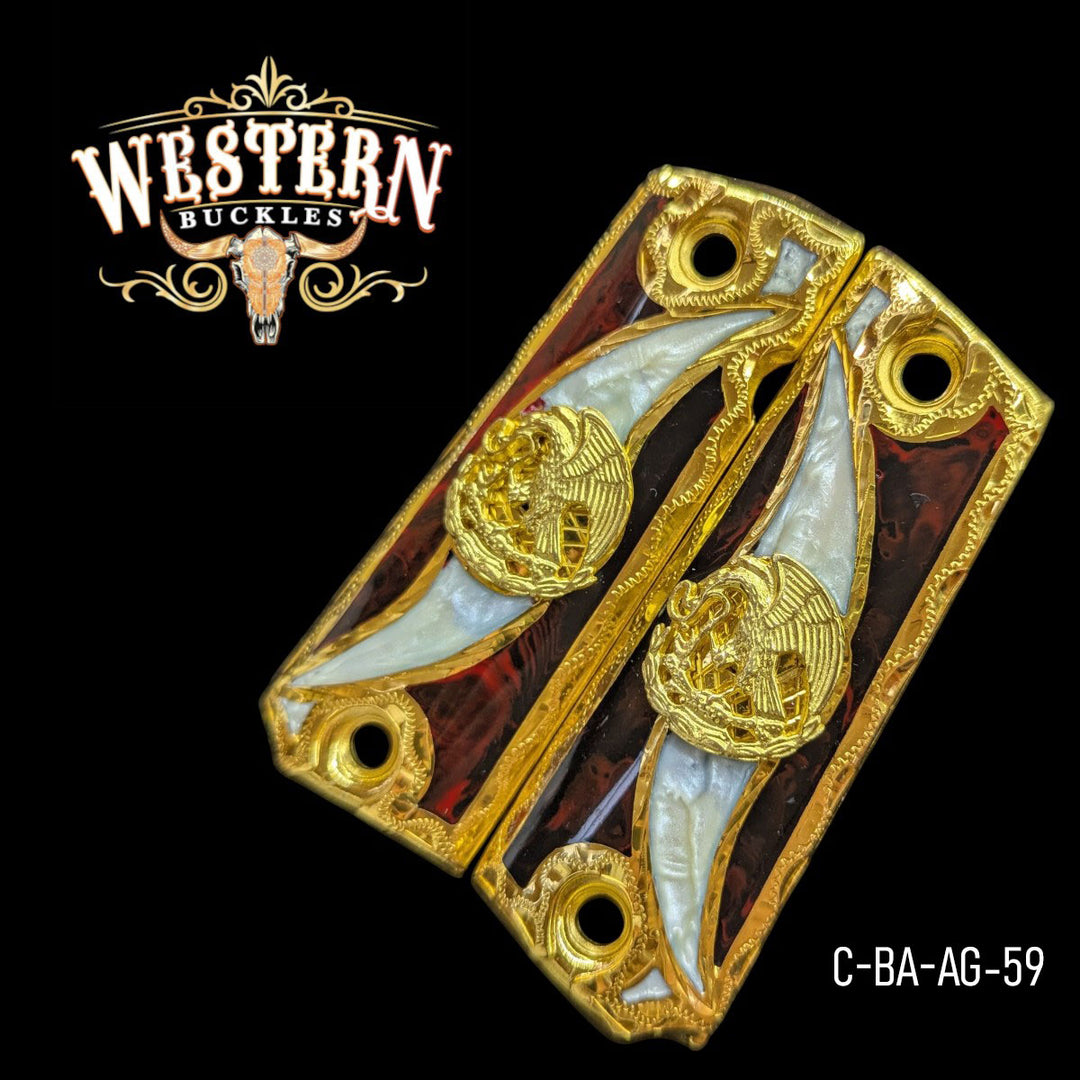 Águila (Mexican Eagle) Custom Grips for Colt 1911 Full-Size — 24K Gold-Plated with Artisan Resin