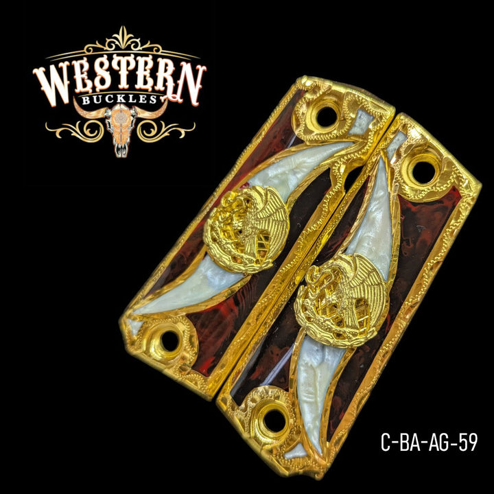 Águila (Mexican Eagle) Custom Grips for Colt 1911 Full-Size — 24K Gold-Plated with Artisan Resin
