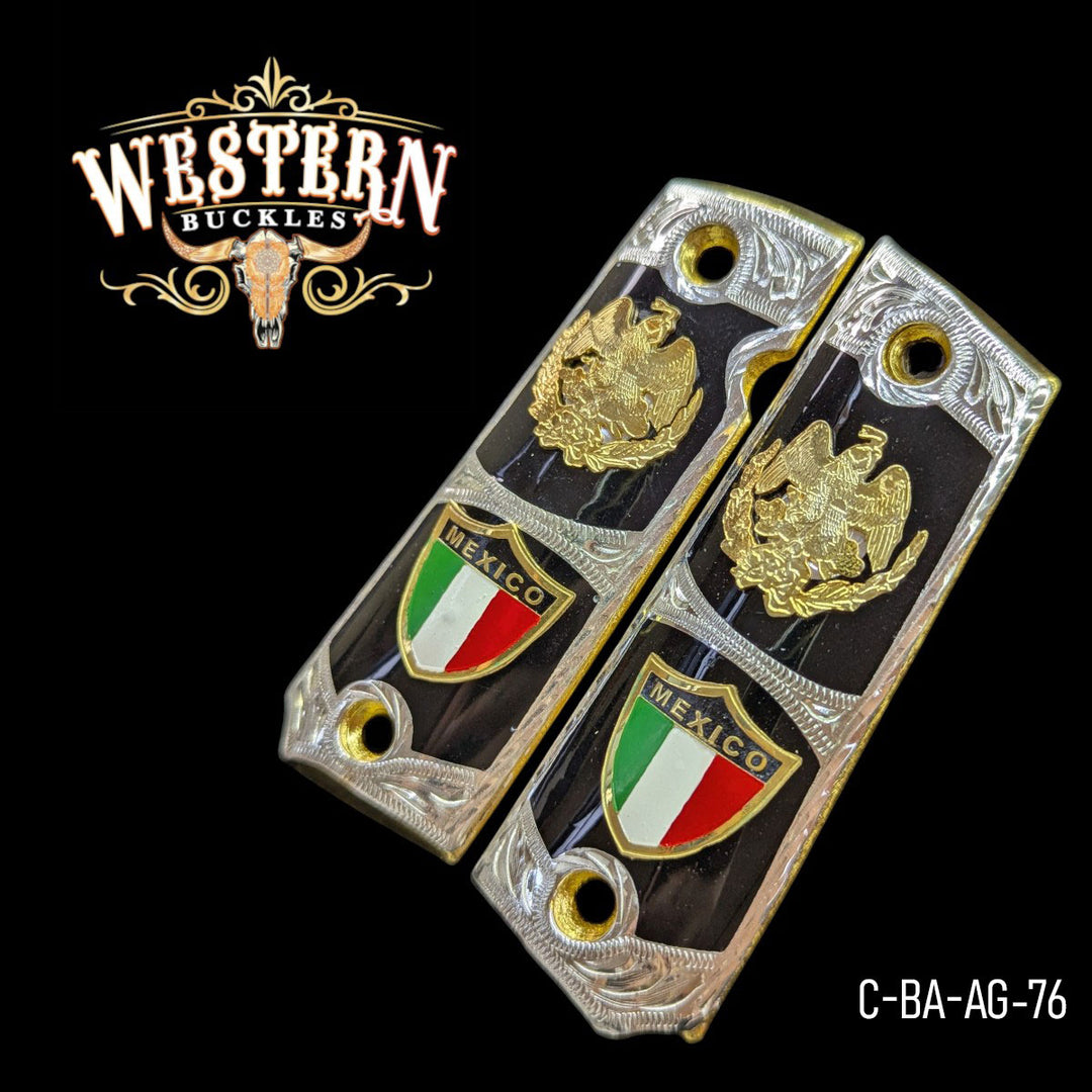 Águila (Mexican Eagle) Custom Grips for Colt 1911 Full-Size — Silver-Plated with Black Artisan Resin