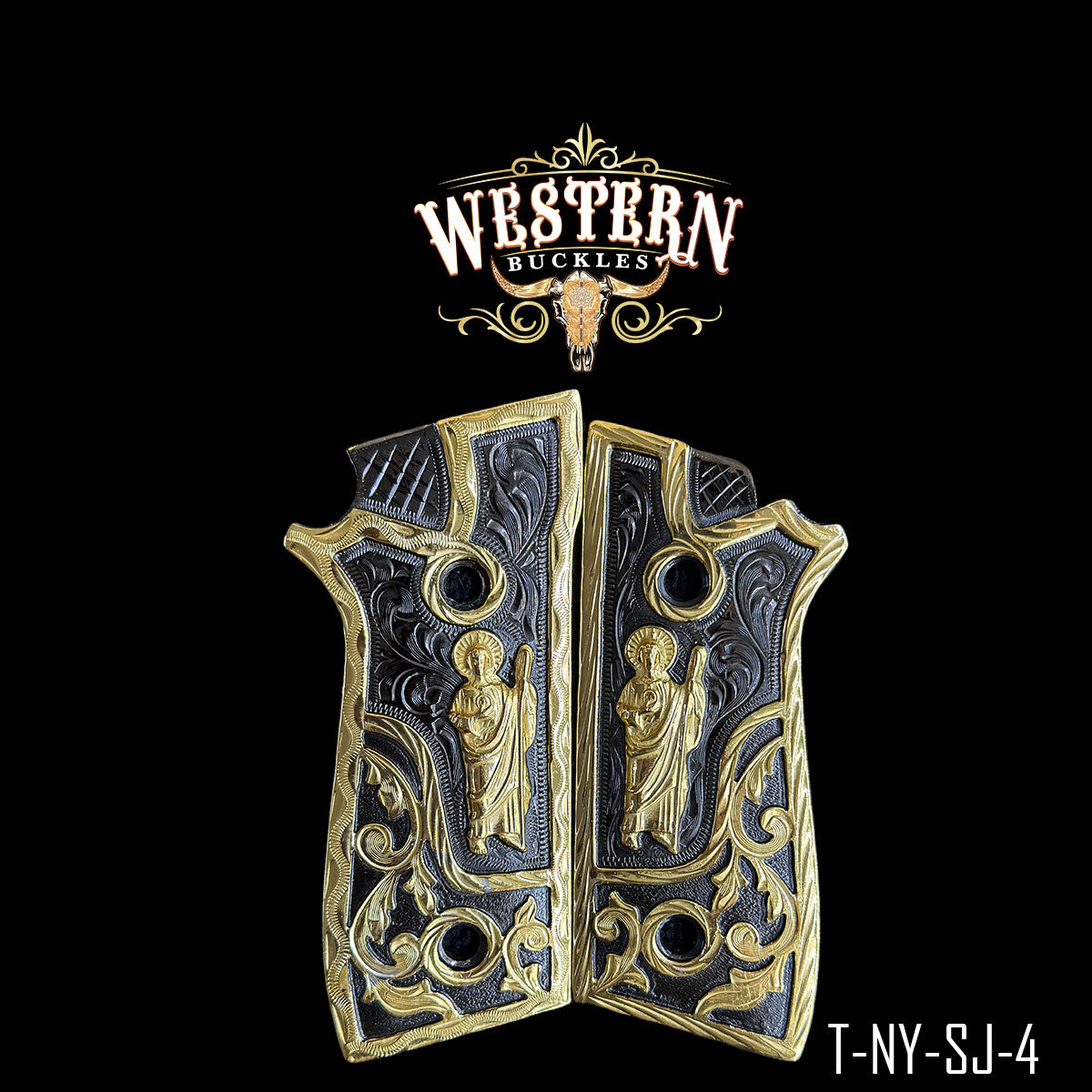 Cachas Taurus PT92 Grips San Judas Niquel y Oro- Western Buckles