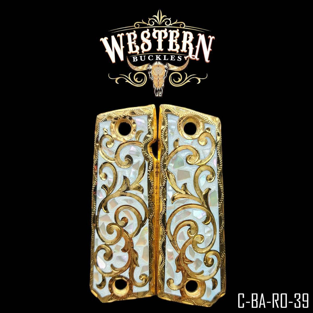 1911 Full Size Engraved Pearl Resin Grips-The Western Buckles