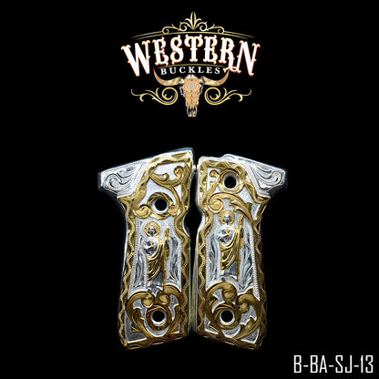 Cachas Beretta 92fs Grips San Judas Rameada Oro y Plata