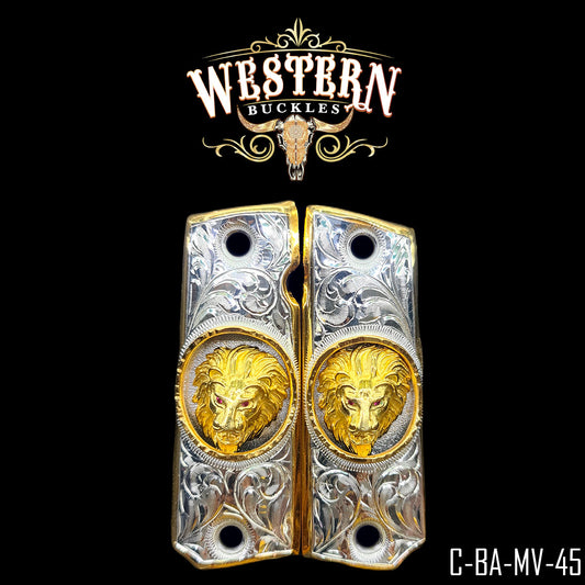 Cacha Colt 1911 León Rameado Oro y Plata
