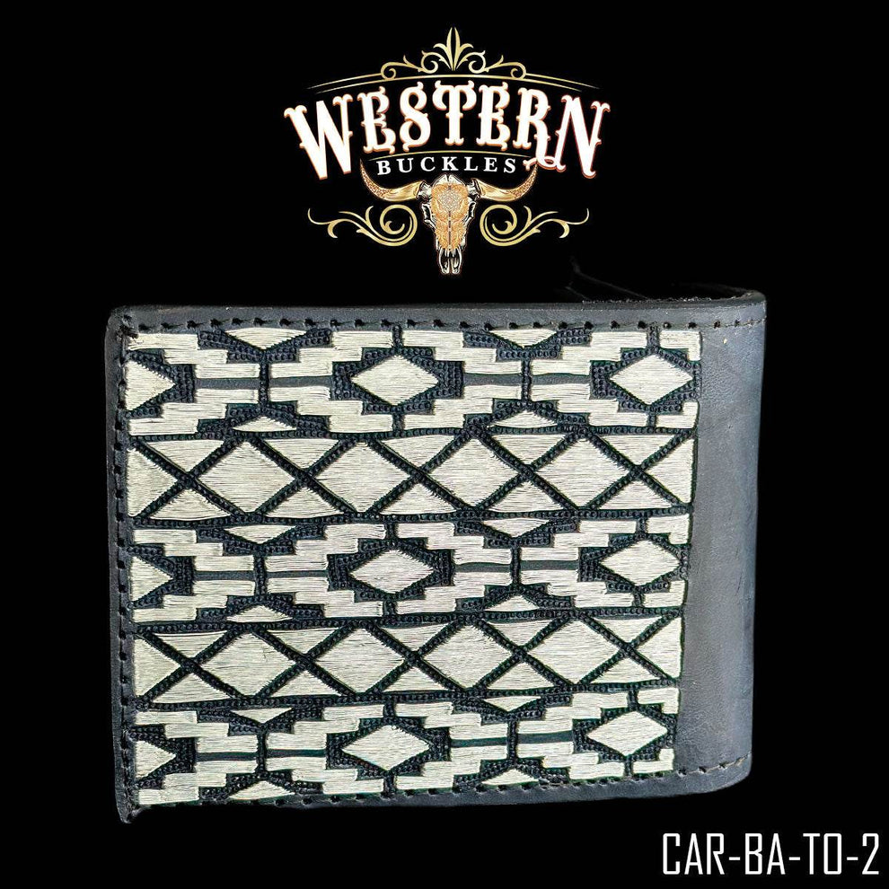 Cartera de Cinto de Hilo de Plata Bordado a Mano Base de Piel