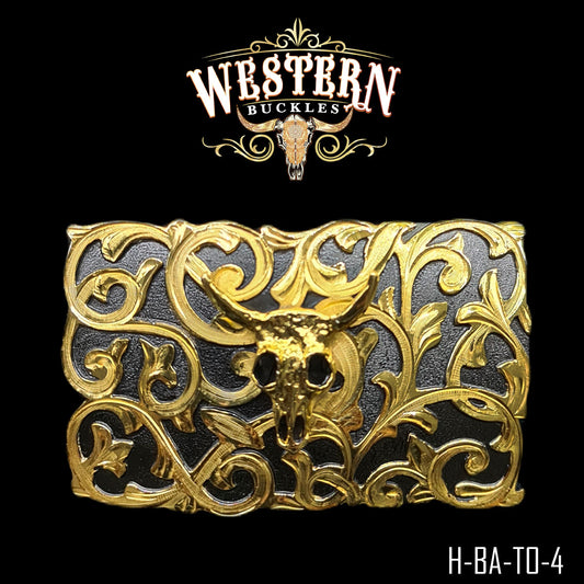 Square Bull Skull Buckle With Gold Plated